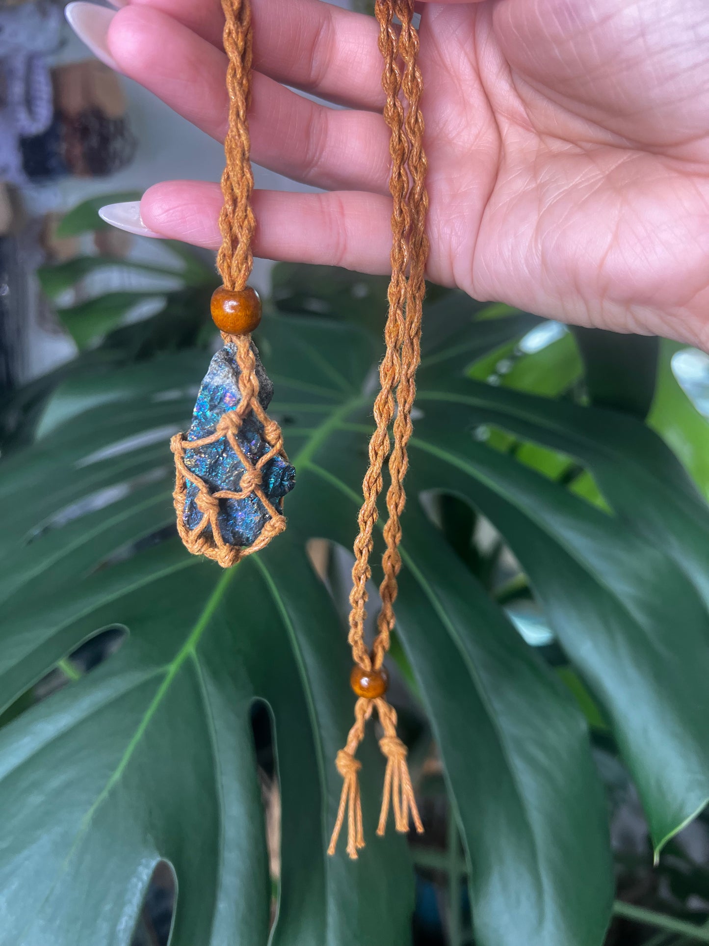 Macramé Crystal Holder Necklace / Car Charm