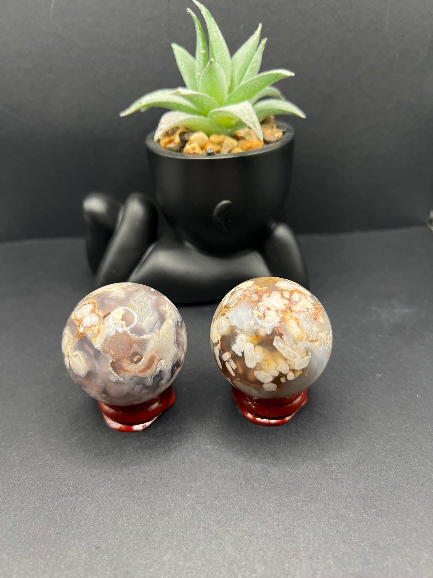 Black Flower Agate Sphere