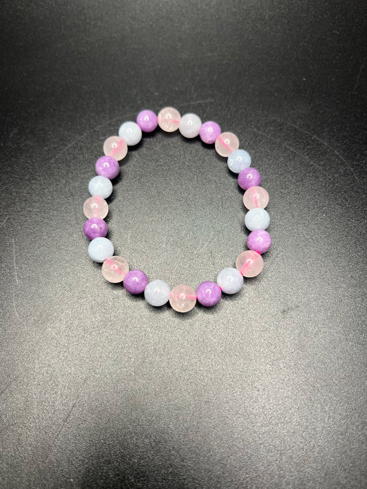 Rose Quartz, Lepidolite, & Blue Calcite Bracelet