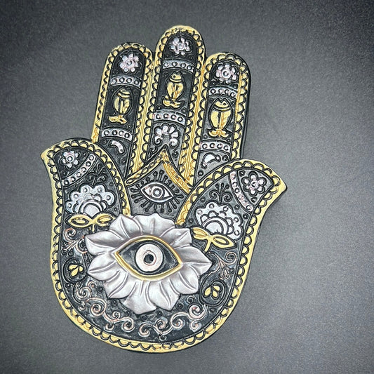 Black & Metallic Hamsa Jewelry Trinket Decorative Box