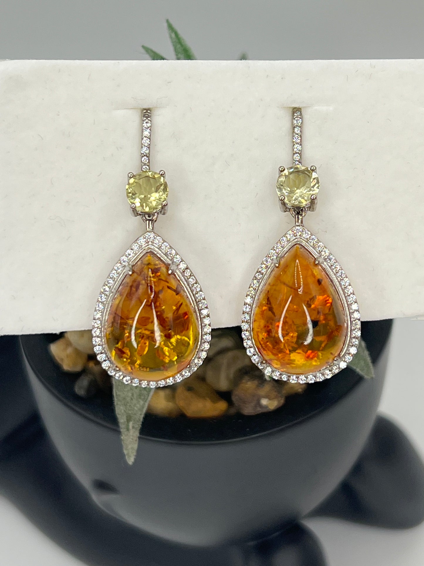 Natural Amber & Lemon Quartz Earrings