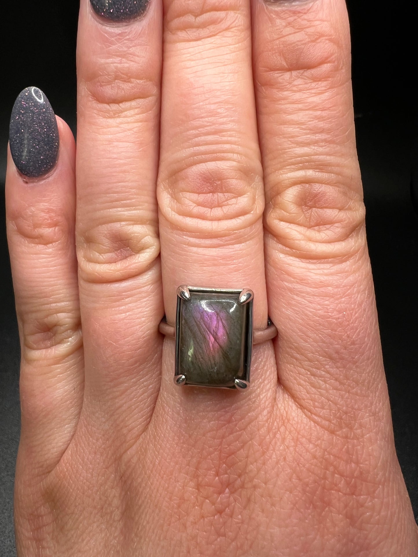 Purple Flash Labradorite Ring