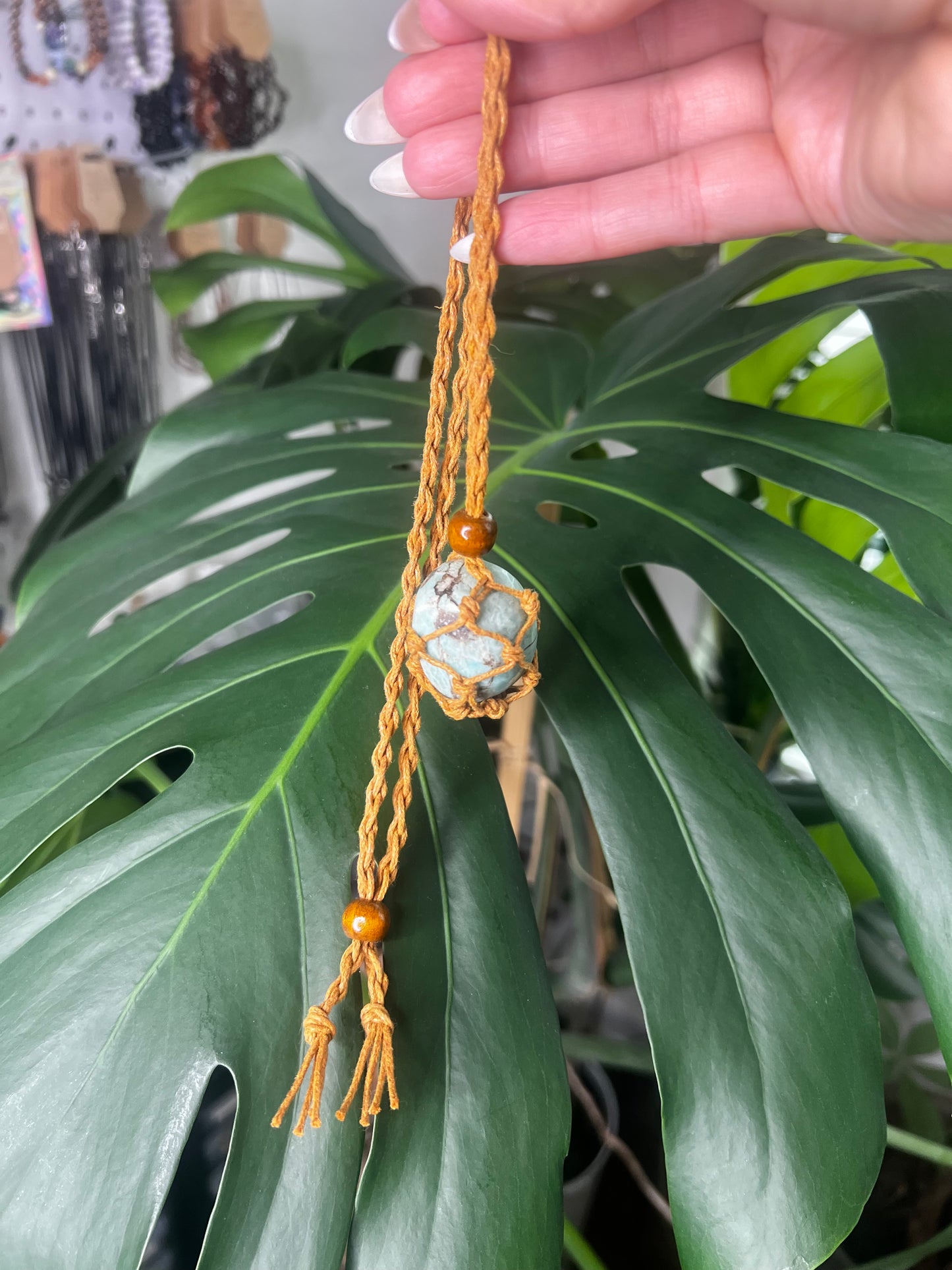Macramé Crystal Holder Necklace / Car Charm
