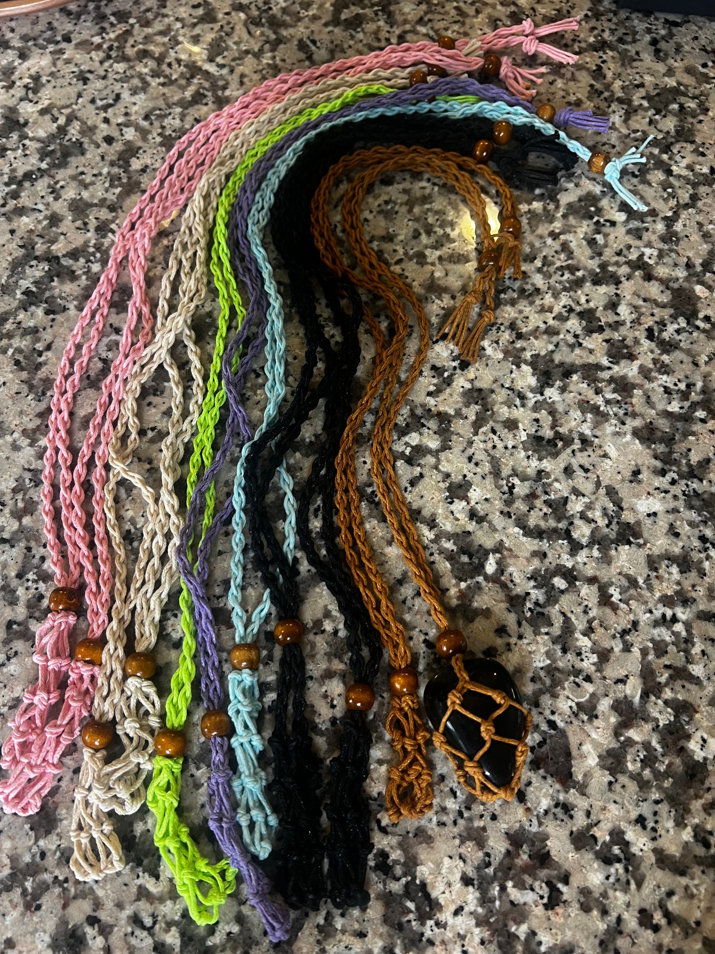 Macramé Crystal Holder Necklace / Car Charm