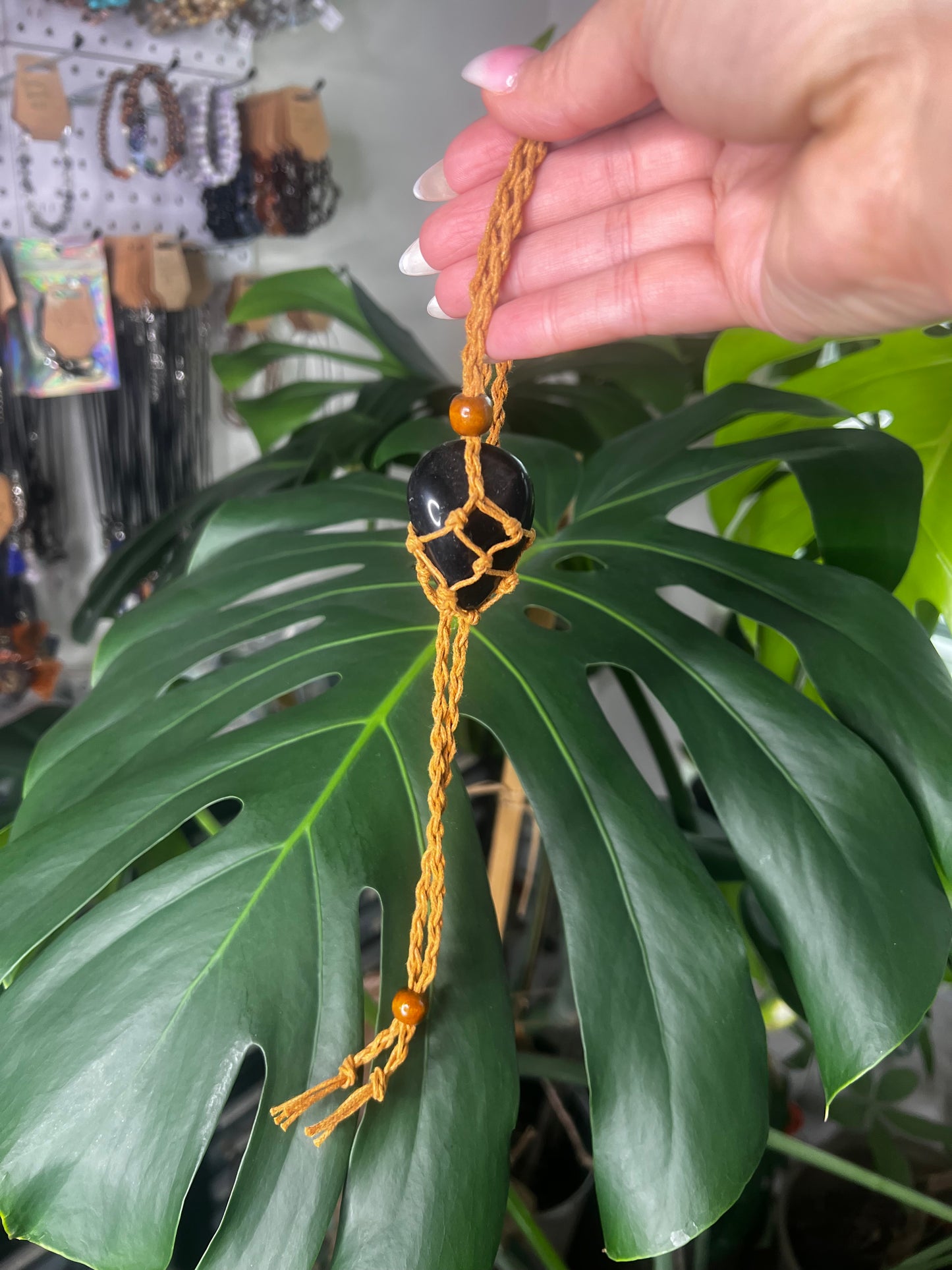 Macramé Crystal Holder Necklace / Car Charm